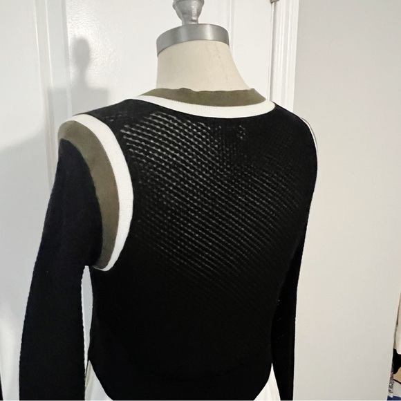 VERONICA Beard Studio Mix Media Mesh Sweater Top Size Small Black White Green - Picture 5 of 8